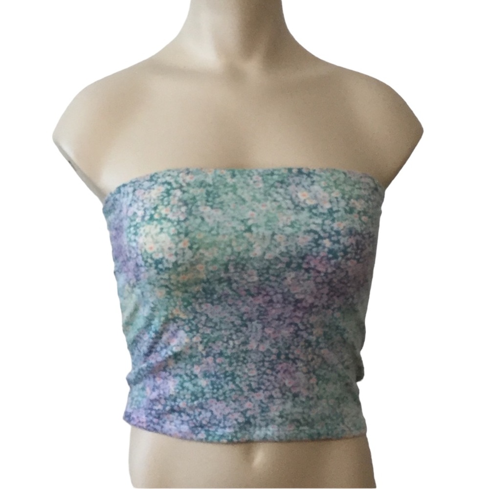 WILD FABLE sz X Small Tube Top Floral Modest Length Light Blue Pink